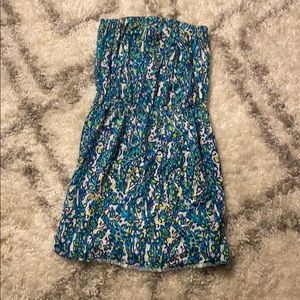 Lilly Pulitzer Blue Green White Printed Strapless Swim Coverup